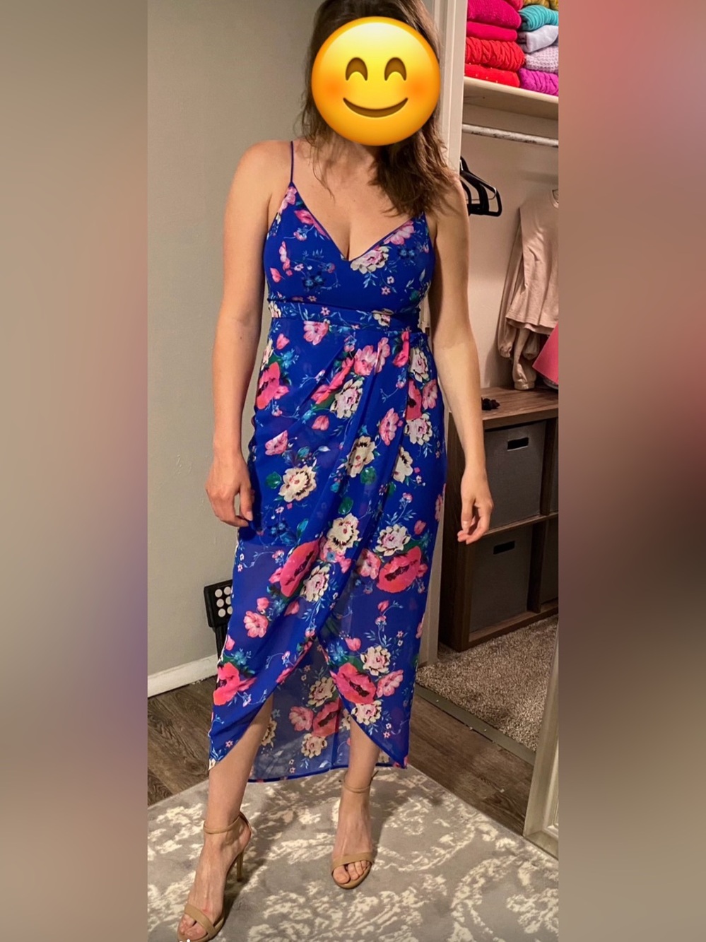 Express Blue Floral Spaghetti-Strap Maxi Dress